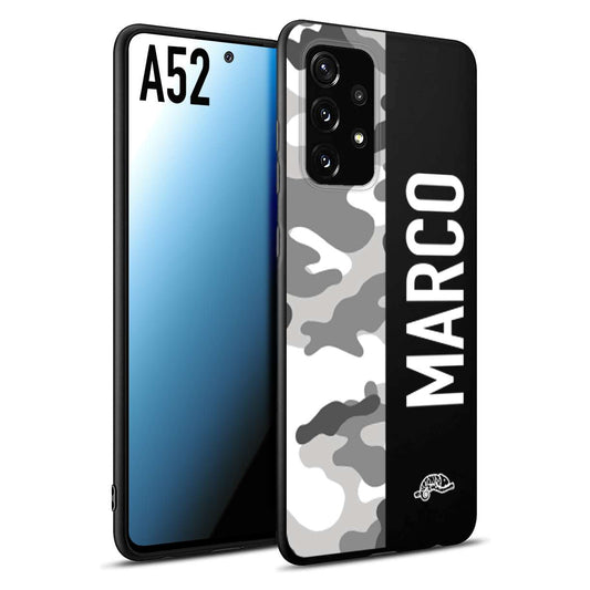 CUSTOMIZZA - Custodia cover nera morbida in tpu compatibile per Samsung A52 camouflage mimetico militare personalizzata nome bianco