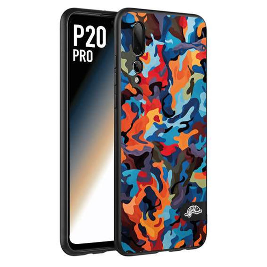 CUSTOMIZZA - Custodia cover nera morbida in tpu compatibile per Huawei P20 PRO camouflage mimetico militare moderno blu arancio rosso