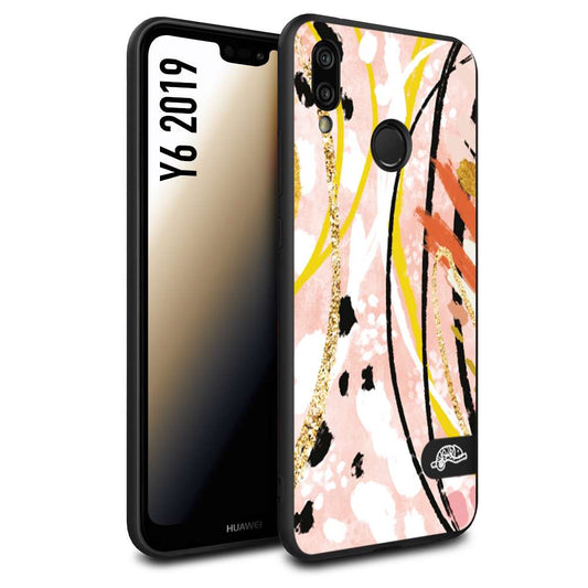 CUSTOMIZZA - Custodia cover nera morbida in tpu compatibile per Huawei Y6 2019 fiori astratti donna zebrato leopardato fantasia dorata gialla rosa colorata