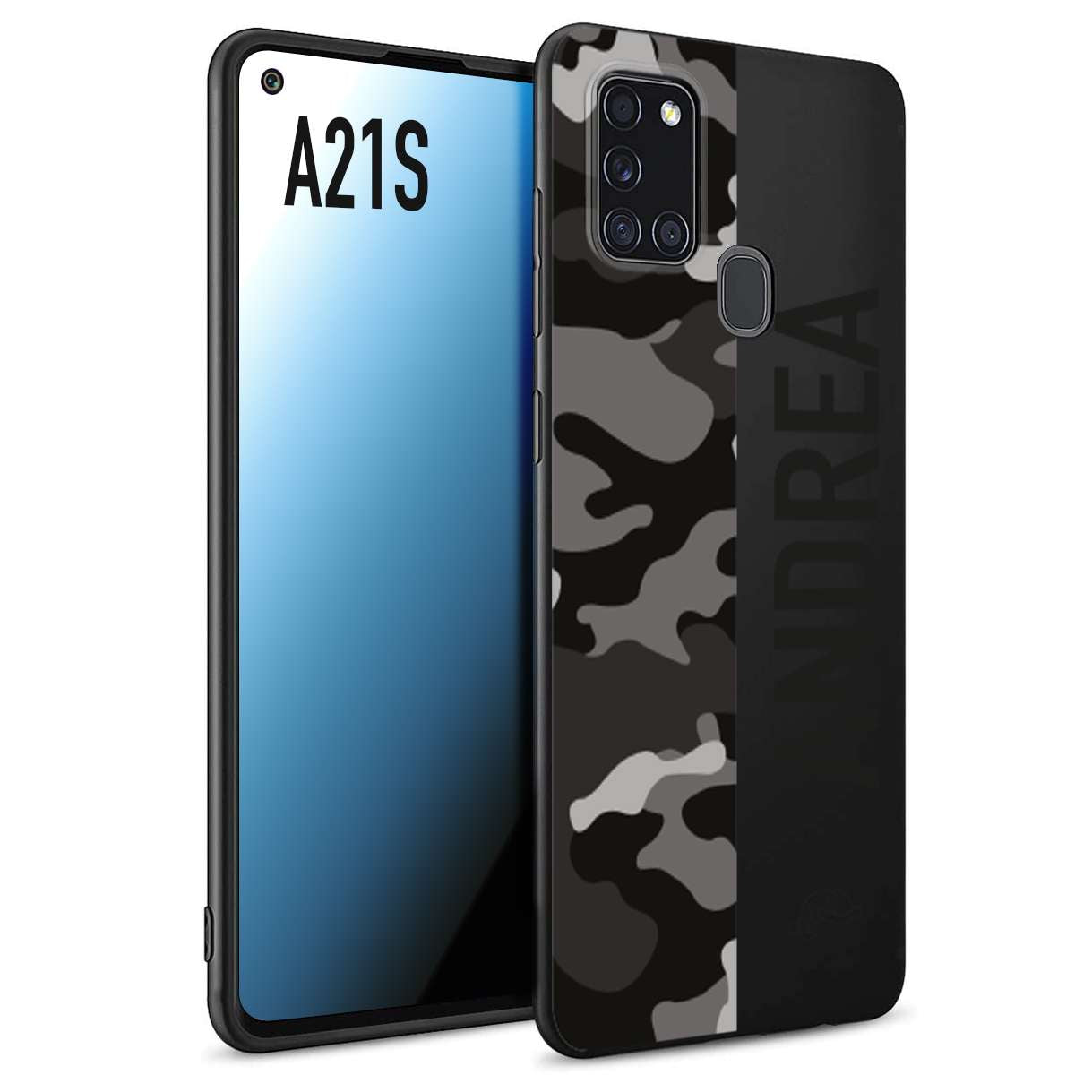 CUSTOMIZZA - Custodia cover nera morbida in tpu compatibile per Samsung A21S camouflage mimetico militare personalizzata nome