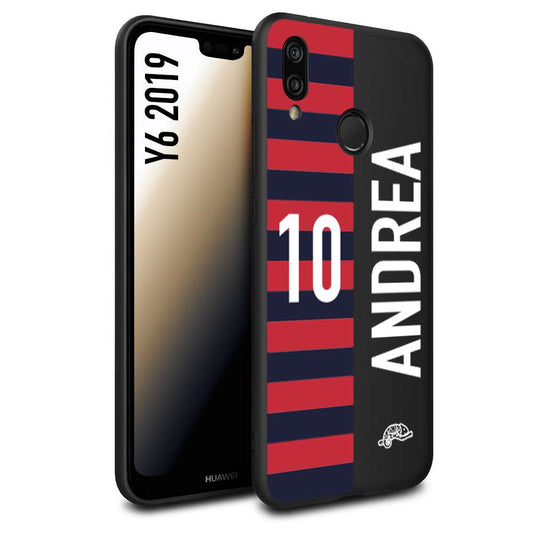 CUSTOMIZZA - Custodia cover nera morbida in tpu compatibile per Huawei Y6 2019 personalizzata calcio football nome e numero calciatori rossoblu