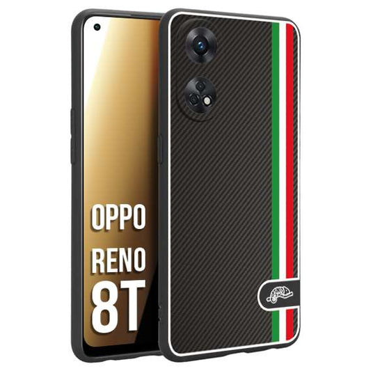 CUSTOMIZZA - Custodia cover nera morbida in tpu compatibile per Oppo Reno 8T effetto fibra di carbonio bandiera Italia made in Italy