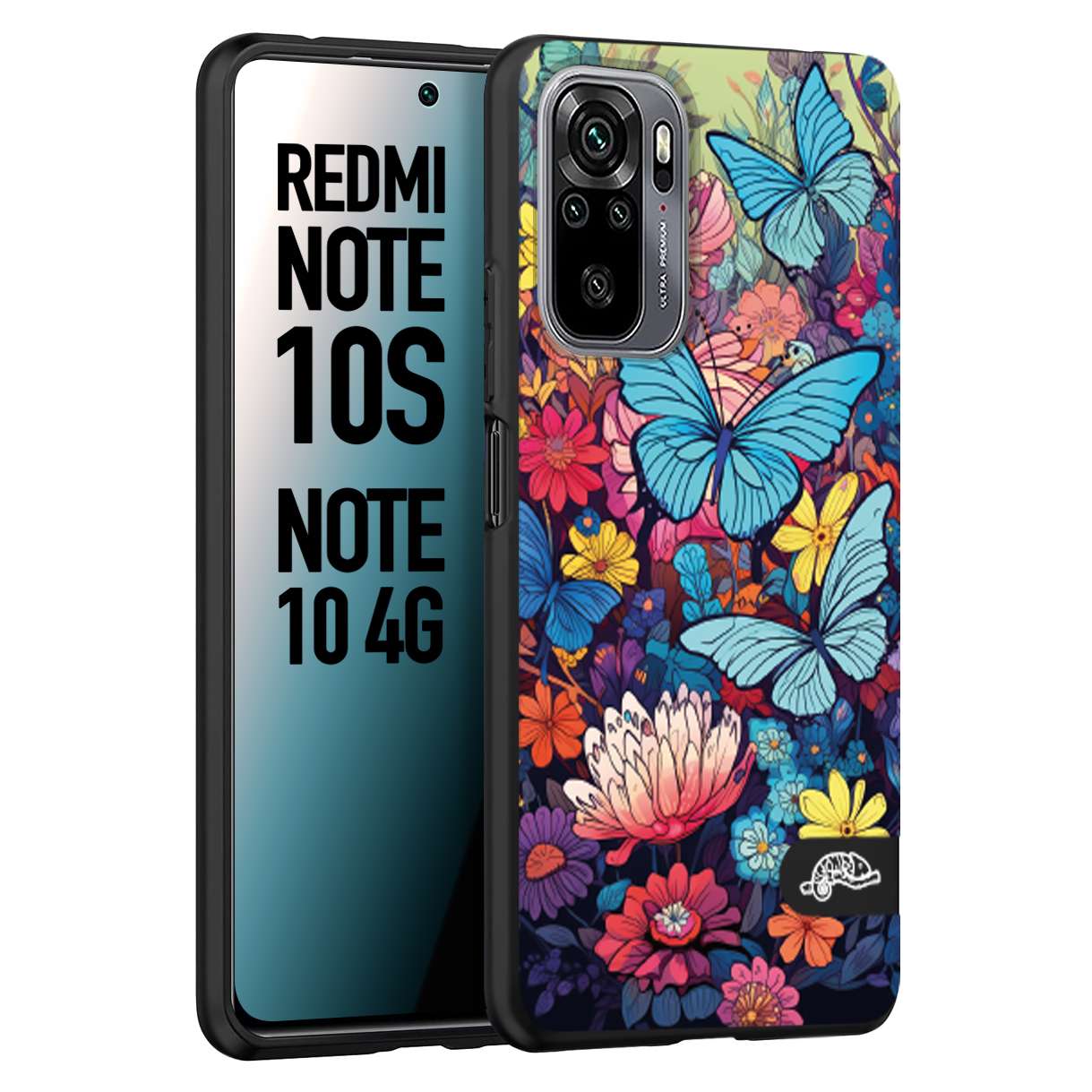 CUSTOMIZZA - Custodia cover nera morbida in tpu compatibile per Xiaomi Redmi Note 12 5G - POCO X5 5G farfalle butterfly moderno donna disegnate gialla blu rosa