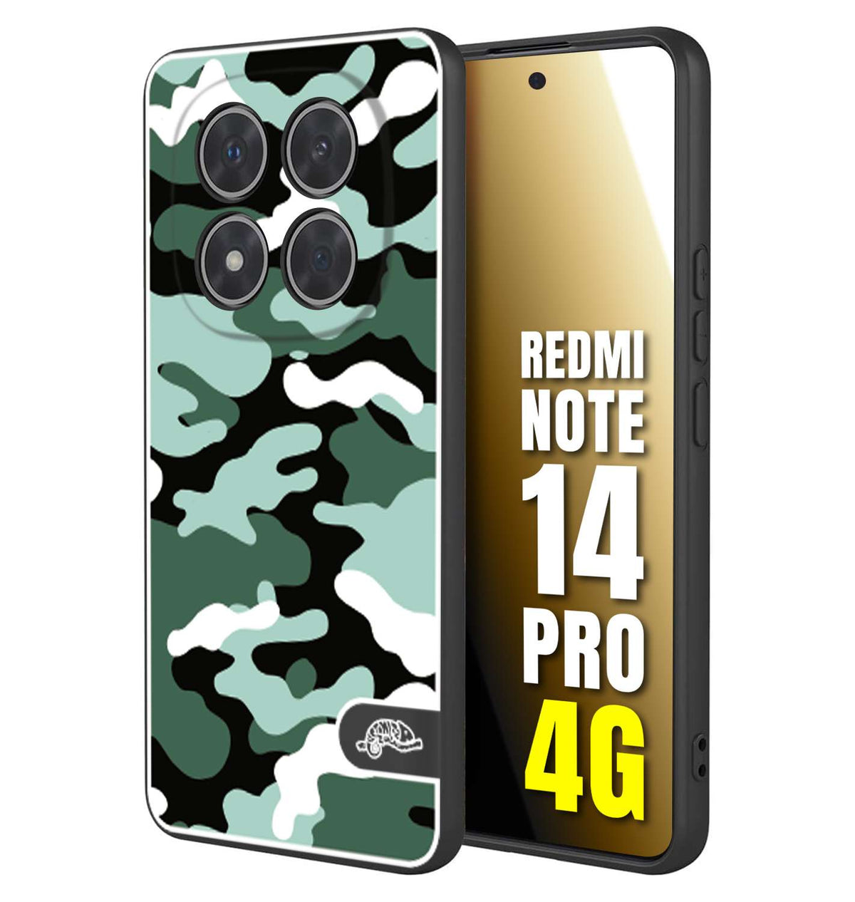 CUSTOMIZZA - Custodia cover nera morbida in tpu compatibile per Xiaomi Redmi Note 14 PRO 4G camouflage mimetico militare verde green