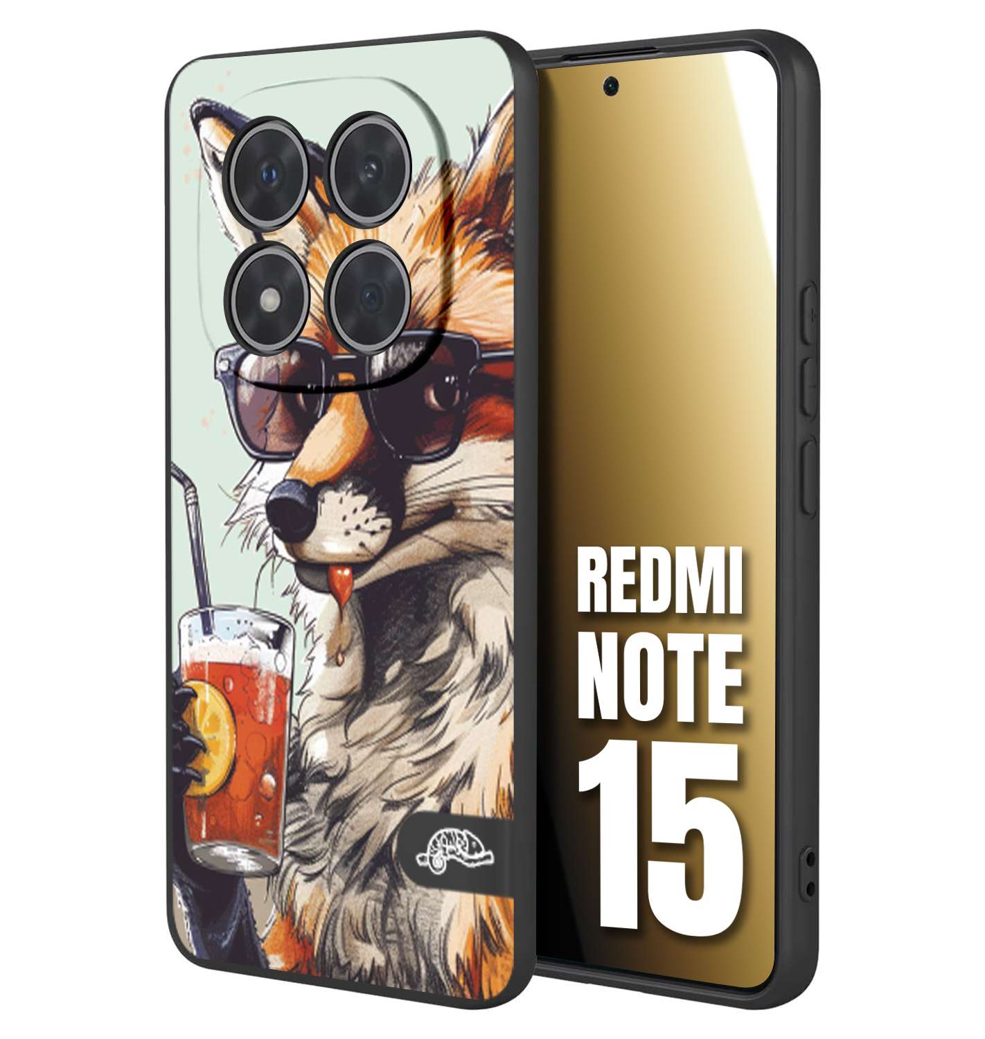 CUSTOMIZZA - Custodia cover nera morbida in tpu compatibile per Xiaomi Redmi Note 15 estate disegnata cocktails animali simpatici fox volpe negroni