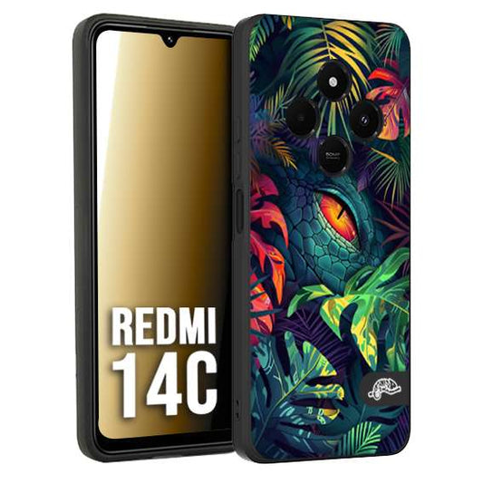 CUSTOMIZZA - Custodia cover nera morbida in tpu compatibile per Xiaomi Redmi 14C animali color giungla tropicale occhio di coccodrillo alligatore disegnato
