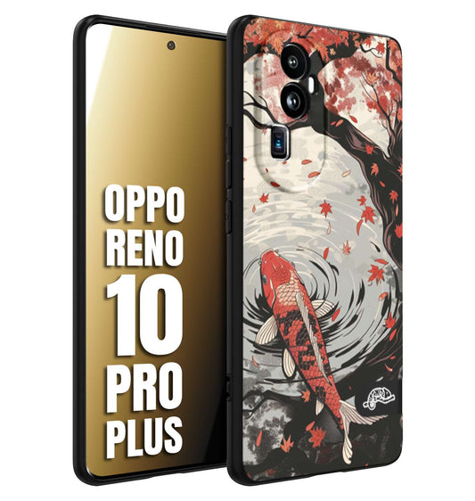 CUSTOMIZZA - Custodia cover nera morbida in tpu compatibile per Oppo Reno 10 PRO PLUS giapponese lago carpa koi rossa con foglie d'acero rosso disegnata tattoo