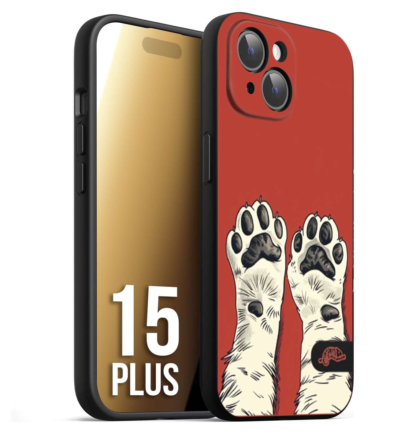 CUSTOMIZZA - Custodia cover nera morbida in tpu compatibile per iPhone 15 PLUS zampe di gatto cat paws rossa red disegnata fumetto cartoon