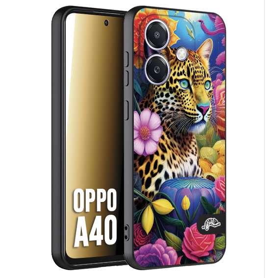 CUSTOMIZZA - Custodia cover nera morbida in tpu compatibile per Oppo A40 astratti donna flower fantasia leopardo ghepardo animali colorati