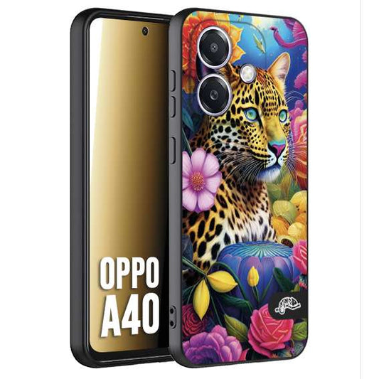 CUSTOMIZZA - Custodia cover nera morbida in tpu compatibile per Oppo A40 astratti donna flower fantasia leopardo ghepardo animali colorati