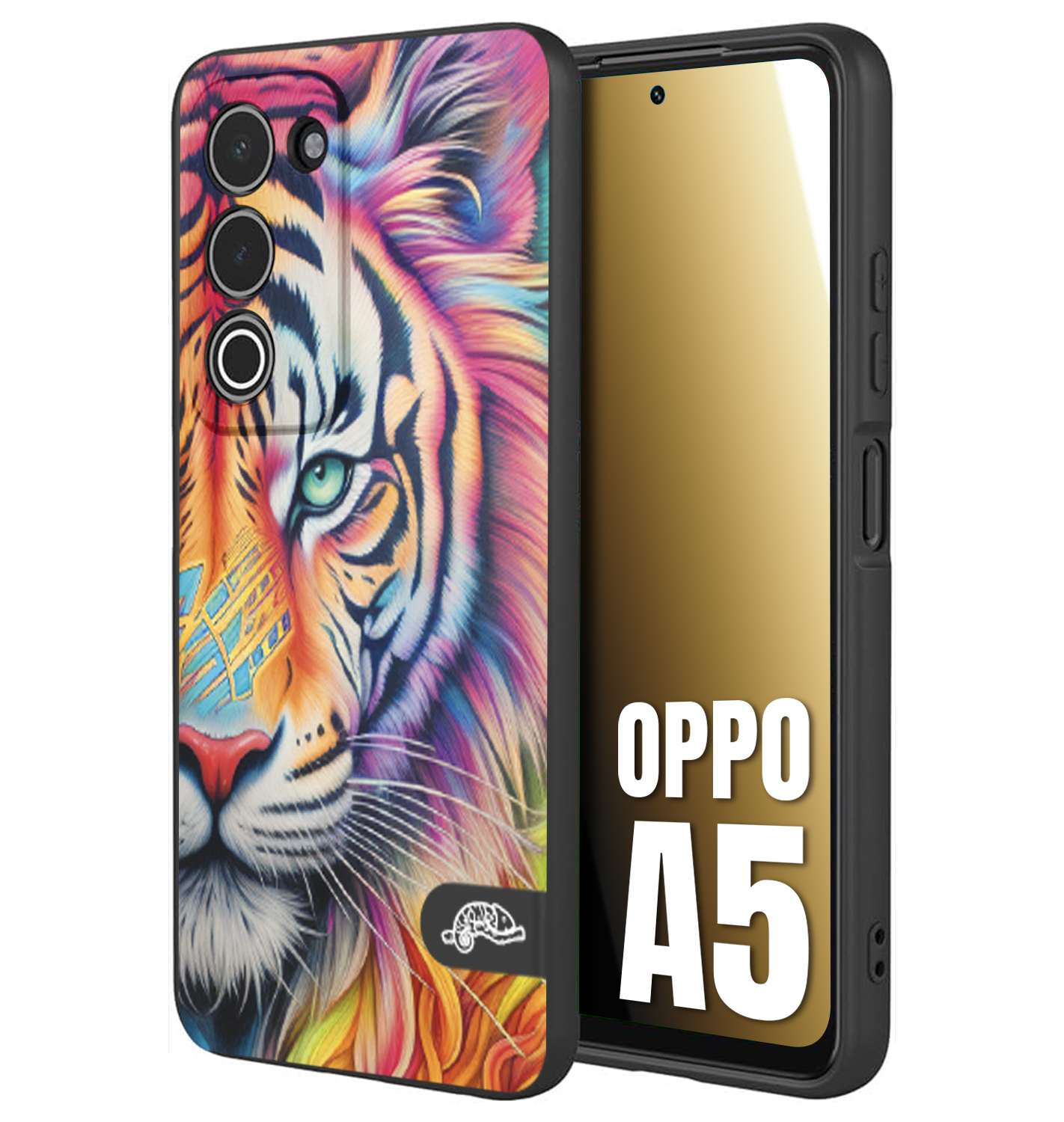 CUSTOMIZZA - Custodia cover nera morbida in tpu compatibile per Oppo A5 animali color tigre tiger viso colori vibranti disegnato schizzo