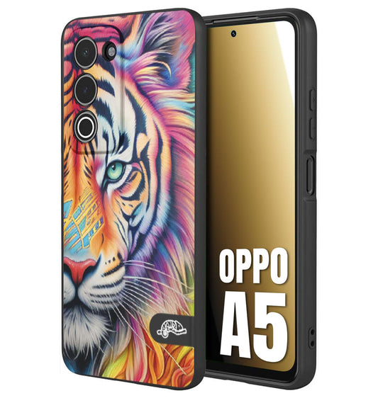 CUSTOMIZZA - Custodia cover nera morbida in tpu compatibile per Oppo A5 animali color tigre tiger viso colori vibranti disegnato schizzo