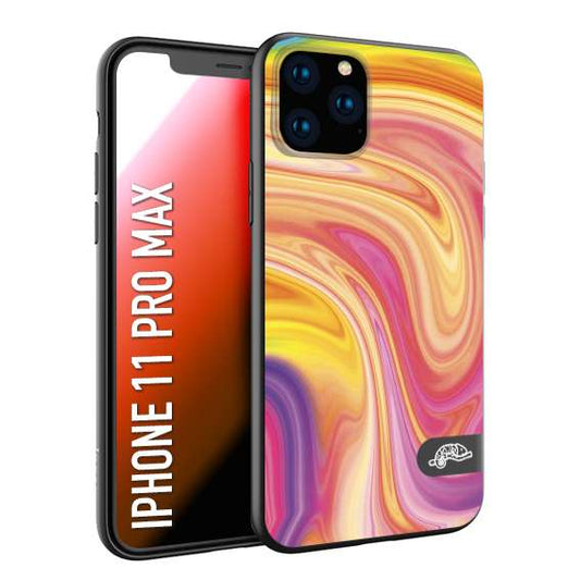 CUSTOMIZZA - Custodia cover nera morbida in tpu compatibile per iPhone 11 PRO MAX colorata fantasia vortice marmo onde rosa fucsia gialla