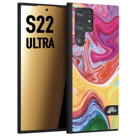 CUSTOMIZZA - Custodia cover nera morbida in tpu compatibile per Samsung S22 ULTRA colorata fantasia vortice marmo onde verde fucsia gialla