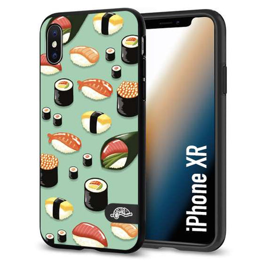 CUSTOMIZZA - Custodia cover nera morbida in tpu compatibile per iPhone XR sushi disegni giapponese nighiri acquamarina verde