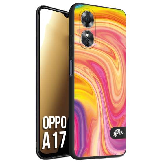 CUSTOMIZZA - Custodia cover nera morbida in tpu compatibile per Oppo A17 colorata fantasia vortice marmo onde rosa fucsia gialla