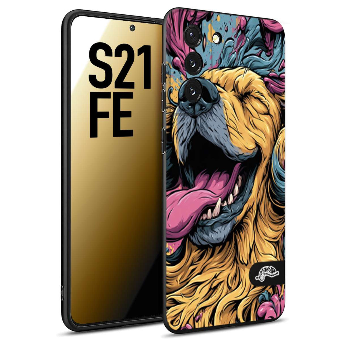 CUSTOMIZZA - Custodia cover nera morbida in tpu compatibile per Samsung S21 FE Golden Retriever illustrazione cane pop art cane street art cartone animato