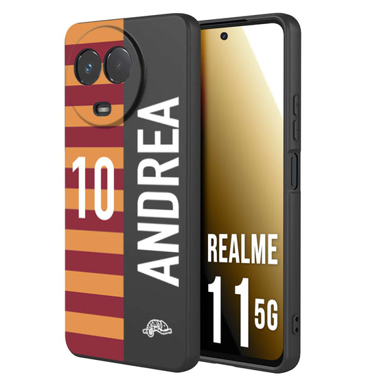 CUSTOMIZZA - Custodia cover nera morbida in tpu compatibile per Realme 11 5G personalizzata calcio football nome e numero calciatori giallo rossi