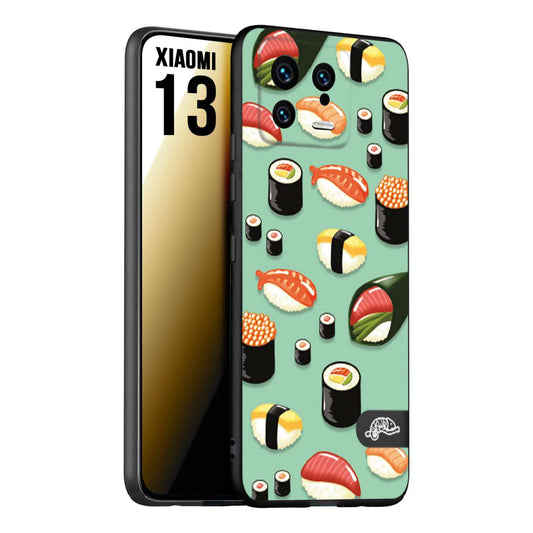 CUSTOMIZZA - Custodia cover nera morbida in tpu compatibile per Xiaomi 13 sushi disegni giapponese nighiri acquamarina verde