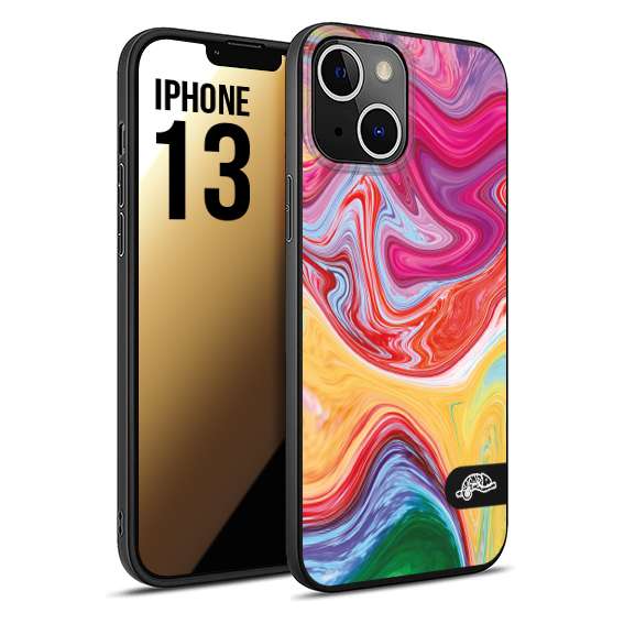 CUSTOMIZZA - Custodia cover nera morbida in tpu compatibile per iPhone 13 colorata fantasia vortice marmo onde verde fucsia gialla