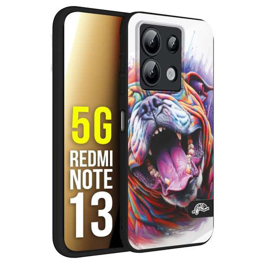 CUSTOMIZZA - Custodia cover nera morbida in tpu compatibile per Xiaomi Redmi Note 13 5G animali color bulldog cane dog colori vibranti disegnato schizzo