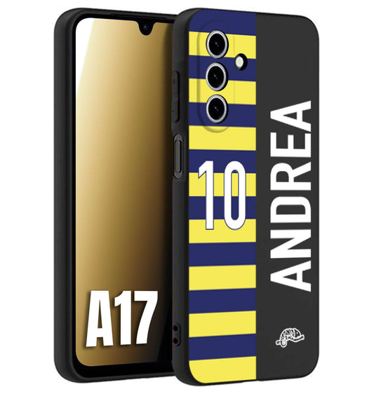 CUSTOMIZZA - Custodia cover nera morbida in tpu compatibile per Samsung A17 personalizzata calcio football nome e numero calciatori giallo blu