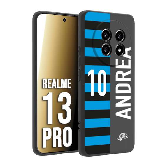 CUSTOMIZZA - Custodia cover nera morbida in tpu compatibile per Realme 13 PRO personalizzata calcio football nome e numero calciatori nerazzurra