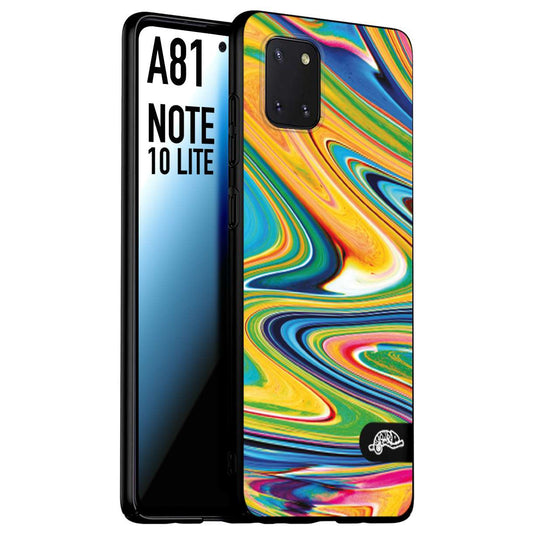 CUSTOMIZZA - Custodia cover nera morbida in tpu compatibile per Samsung A81 - Note 10 Lite colorata fantasia vortice marmo arcobaleno gialla verde blu