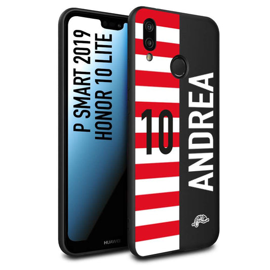 CUSTOMIZZA - Custodia cover nera morbida in tpu compatibile per Huawei P Smart 2019 personalizzata calcio football nome e numero calciatori bianco rossa