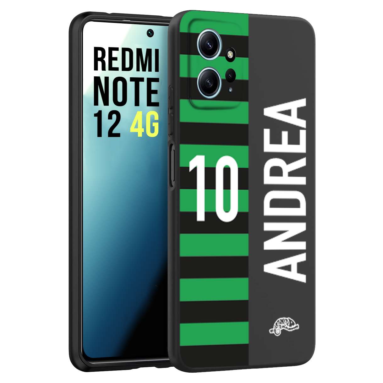 CUSTOMIZZA - Custodia cover nera morbida in tpu compatibile per Xiaomi Redmi Note 12 4G personalizzata calcio football nome e numero calciatori neroverde