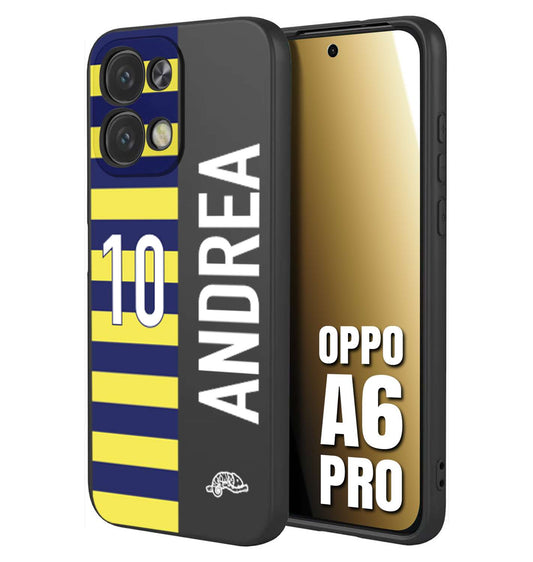 CUSTOMIZZA - Custodia cover nera morbida in tpu compatibile per Oppo A6 PRO personalizzata calcio football nome e numero calciatori giallo blu