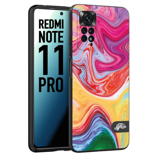 CUSTOMIZZA - Custodia cover nera morbida in tpu compatibile per Xiaomi Redmi Note 11 PRO colorata fantasia vortice marmo onde verde fucsia gialla