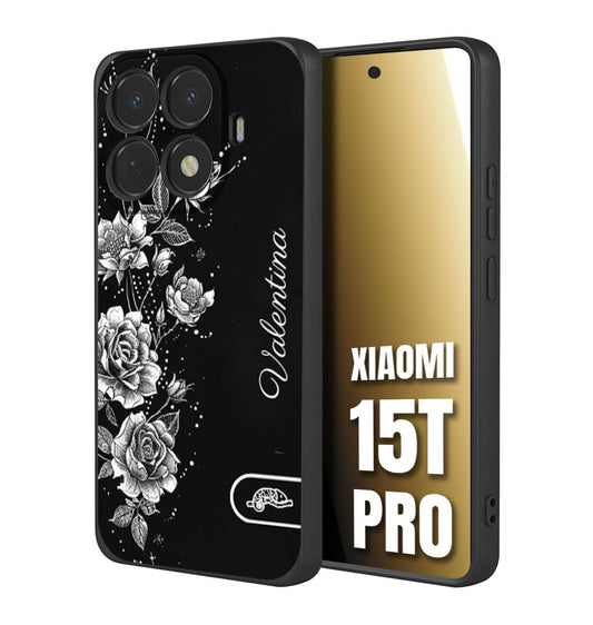 CUSTOMIZZA - Custodia cover nera morbida in tpu compatibile per Xiaomi 15T PRO personalizzata rilievo soft touch nome rose fiori donna