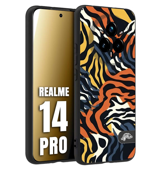 CUSTOMIZZA - Custodia cover nera morbida in tpu compatibile per Realme 14 PRO leopardato maculato tigrato tiger colorata gialla blu arancio