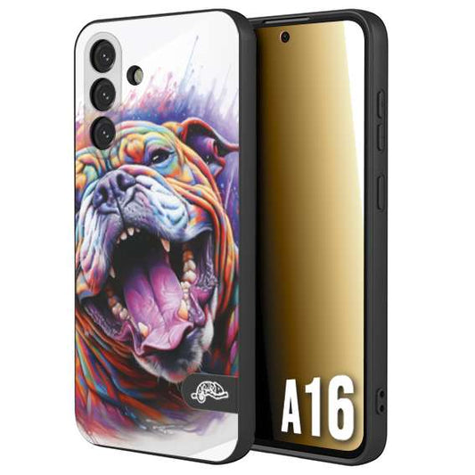 CUSTOMIZZA - Custodia cover nera morbida in tpu compatibile per Samsung A16 animali color bulldog cane dog colori vibranti disegnato schizzo