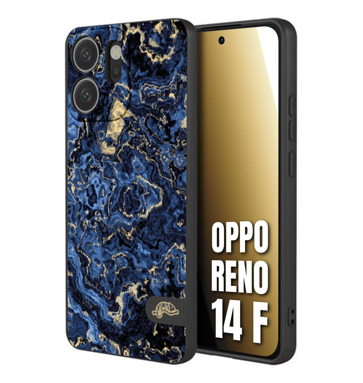 CUSTOMIZZA - Custodia cover nera morbida in tpu compatibile per Oppo Reno 14 F effetto marmo marble blu venature dorato psichedelico