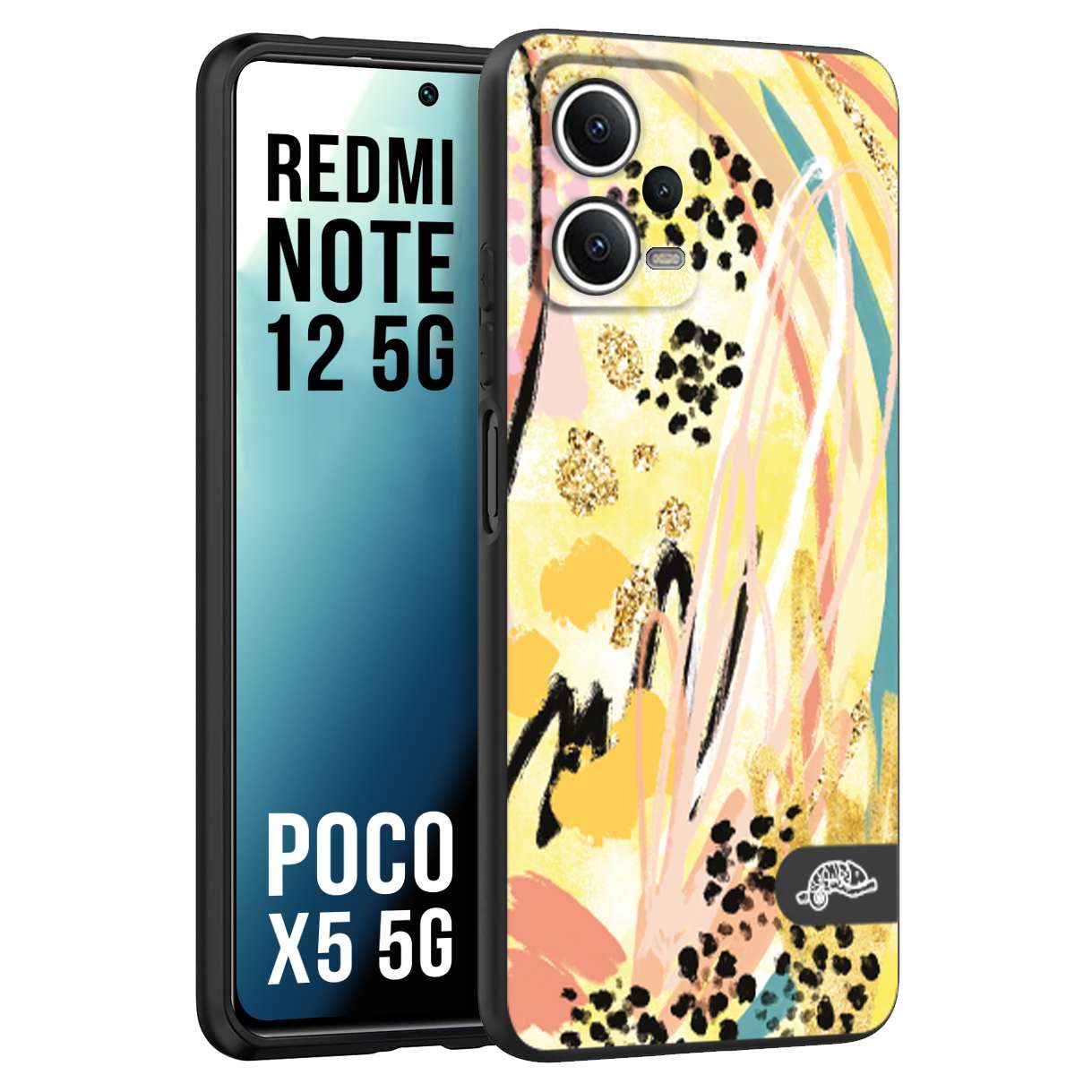 CUSTOMIZZA - Custodia cover nera morbida in tpu compatibile per Xiaomi Redmi Note 12 5G - POCO X5 5G astratti donna flower fantasia estate gialla rosa leopardata