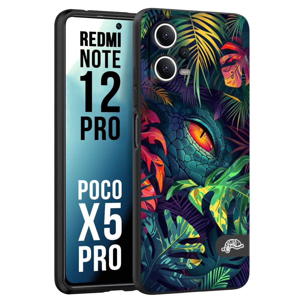 CUSTOMIZZA - Custodia cover nera morbida in tpu compatibile per Xiaomi Redmi Note 12 PRO - POCO X5 PRO animali color giungla tropicale occhio di coccodrillo alligatore disegnato