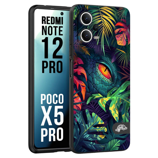 CUSTOMIZZA - Custodia cover nera morbida in tpu compatibile per Xiaomi Redmi Note 12 PRO - POCO X5 PRO animali color giungla tropicale occhio di coccodrillo alligatore disegnato