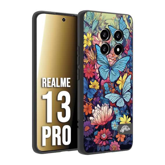 CUSTOMIZZA - Custodia cover nera morbida in tpu compatibile per Realme 13 PRO farfalle butterfly moderno donna disegnate gialla blu rosa