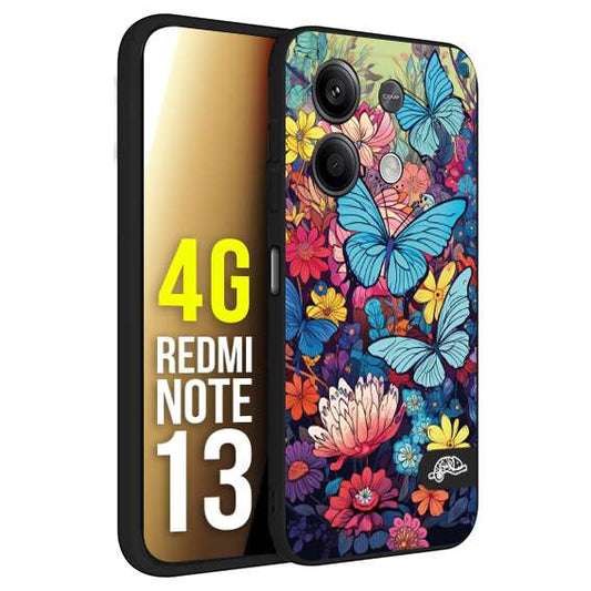 CUSTOMIZZA - Custodia cover nera morbida in tpu compatibile per Xiaomi Redmi Note 9S - Note 9 PRO farfalle butterfly moderno donna disegnate gialla blu rosa