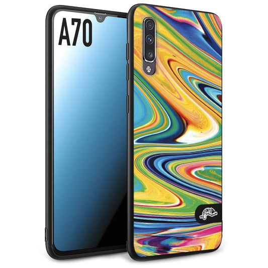 CUSTOMIZZA - Custodia cover nera morbida in tpu compatibile per Samsung A70 colorata fantasia vortice marmo arcobaleno gialla verde blu