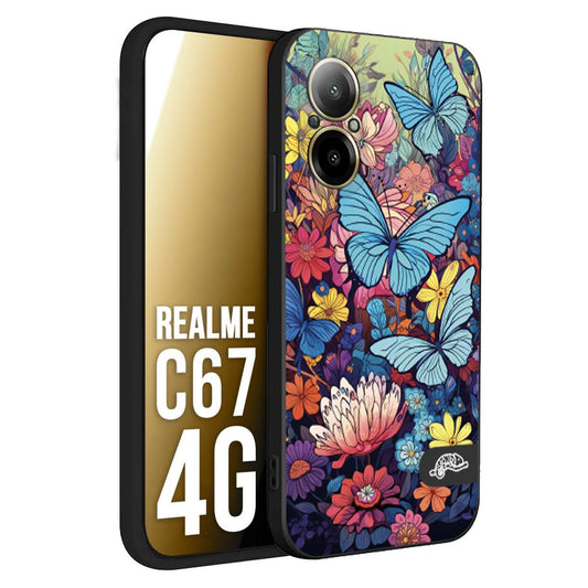 CUSTOMIZZA - Custodia cover nera morbida in tpu compatibile per Realme C67 4G farfalle butterfly moderno donna disegnate gialla blu rosa