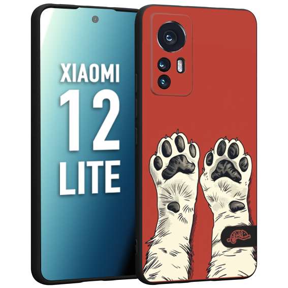 CUSTOMIZZA - Custodia cover nera morbida in tpu compatibile per Xiaomi 12 LITE zampe di gatto cat paws rossa red disegnata fumetto cartoon