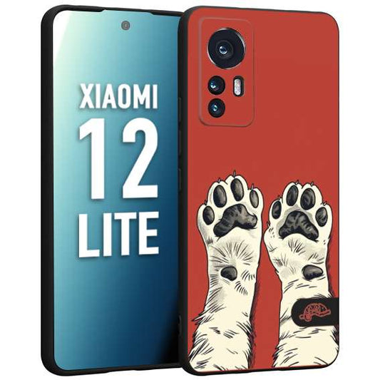 CUSTOMIZZA - Custodia cover nera morbida in tpu compatibile per Xiaomi 12 LITE zampe di gatto cat paws rossa red disegnata fumetto cartoon