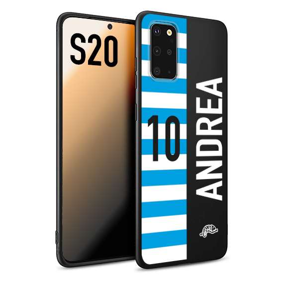 CUSTOMIZZA - Custodia cover nera morbida in tpu compatibile per Samsung S20 personalizzata calcio football nome e numero calciatori biancazzurri