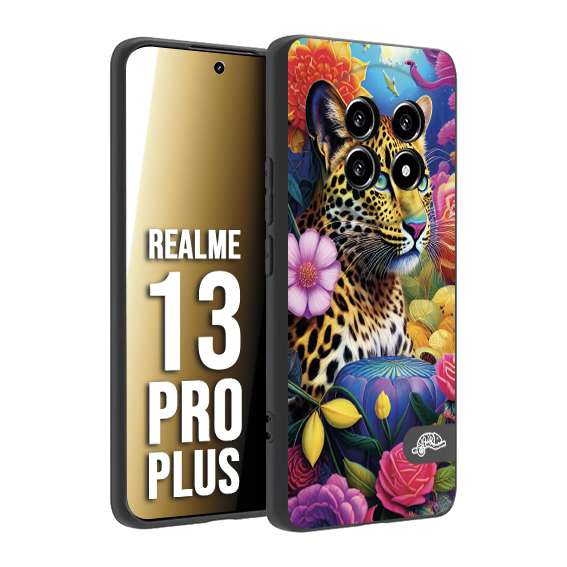 CUSTOMIZZA - Custodia cover nera morbida in tpu compatibile per Realme 13 PRO PLUS astratti donna flower fantasia leopardo ghepardo animali colorati