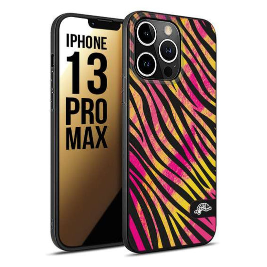 CUSTOMIZZA - Custodia cover nera morbida in tpu compatibile per iPhone 13 PRO MAX zebrata maculata a rilievo soft touch donna fucsia gialla