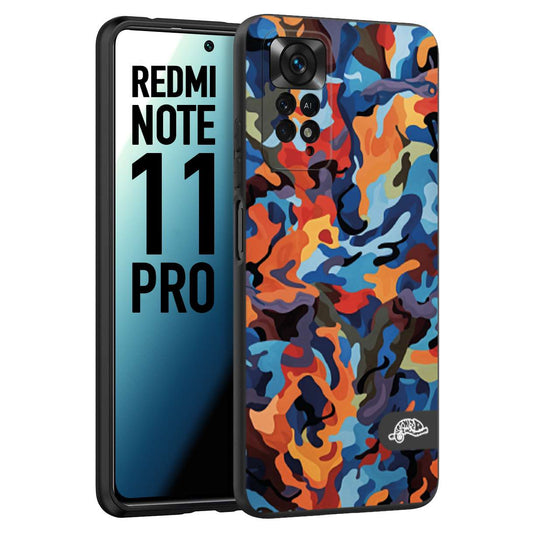 CUSTOMIZZA - Custodia cover nera morbida in tpu compatibile per Xiaomi Redmi Note 11 PRO camouflage mimetico militare moderno blu arancio rosso
