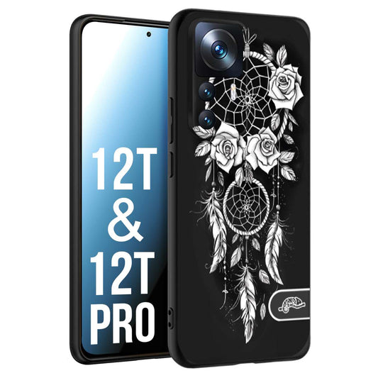 CUSTOMIZZA - Custodia cover nera morbida in tpu compatibile per Xiaomi 12T - 12T PRO acchiappasogni dreamcatcher black and white bianco a rilievo disegnato tattoo tatuaggio